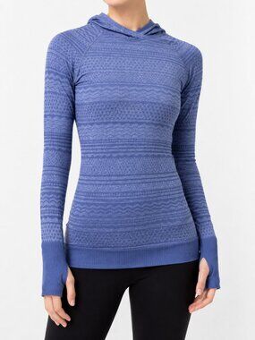Lululemon Rest Less Blue Hooded Long Sleeve Active Top w Thumb Holes Womens 4